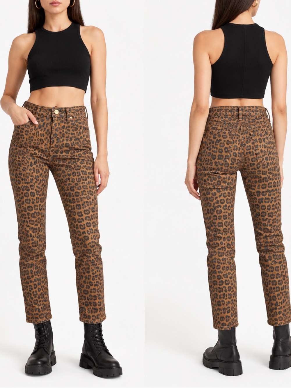 Frame Denim Le Skinny Coated Leopard Print Jeans - Brown/Black